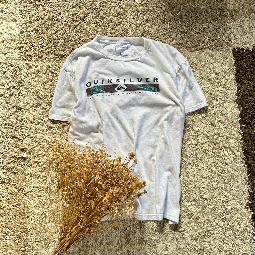 Quiksilver White Short Sleeve Tee Big Logo Men’s Size L